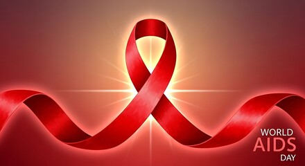 Aids awareness red ribbon symbol for world aids day on red background, aids ribbon for aids awareness campaign and aids prevention
