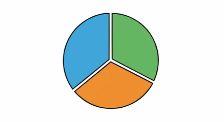 Pie chart with three sections in blue, green, and orange isolated on data visualization tool for business and finance