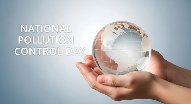 Commemorating national pollution control day with a transparent globe held in hands, symbolizing environmental awareness and the importance of pollution reduction efforts - Powered by Adobe
