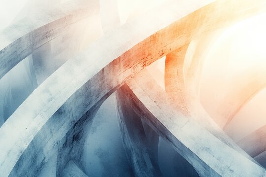Abstract concrete architectural forms with dynamic curves. Light gradients from cool blue to warm orange create a modern, textured design.