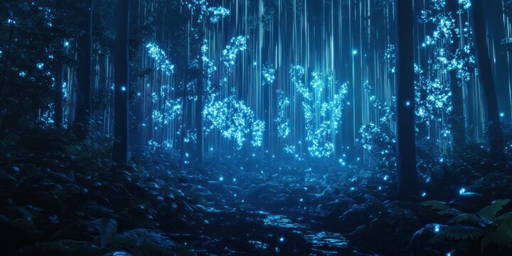 Forest illuminated night scene - Powered by Adobe