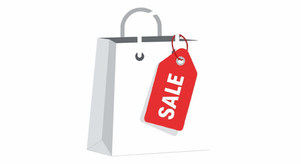 Illustration of a white shopping bag with a red sale tag hanging from it, isolated on