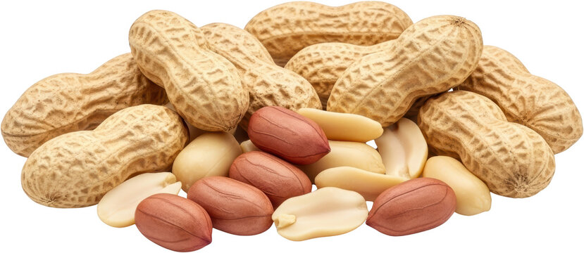 A Pile Of Whole Peanuts In Their Shells And Shelled Peanuts Some Split On A Transparent Background Isolate Food Snack Raw Legume Shelling In Shell Edible Organic