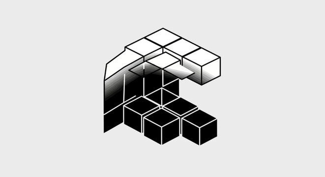 Abstract representation of an impossible staircase illusion using black and white cubes