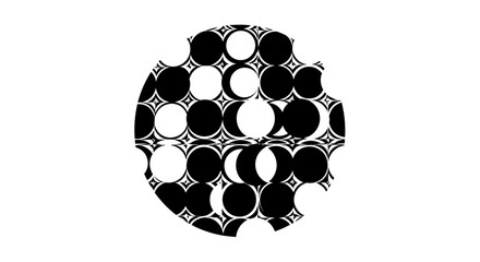 Obraz premium Abstract black and white geometric pattern featuring circles and star shapes creating a visually