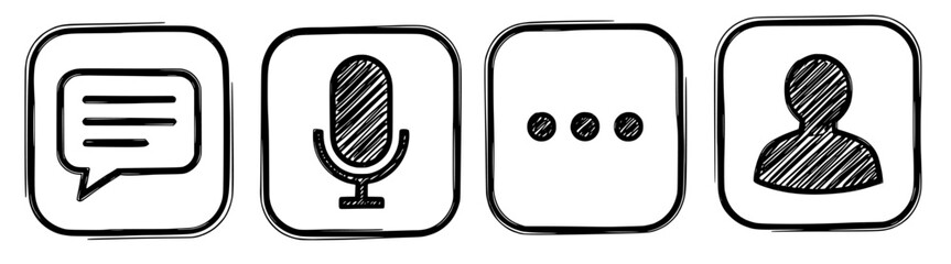 Vecter icons for hand drawn user interface elements message, microphone, and more user profile sketch style design assets