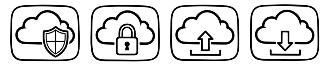 Vecter icons for cloud computing services outline drawing for security upload download and data protection concept design