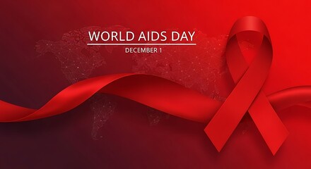 World aids day awareness ribbon on red background to support the cause and show solidarity with people living with hiv and aids