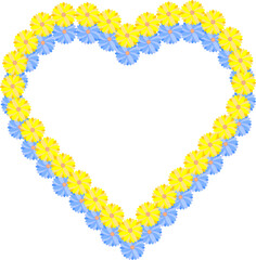 メッセージカードや装飾に最適！花で作られた綺麗な二重のハートイラスト_イエロー＆ブルー