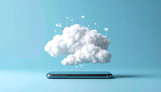 Cloud Computing Concept - Smartphone with Cloud Data Storage.