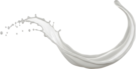 Dynamic white liquid splash with droplets frozen mid air creating an abstract swirling curve isolate milk fluid motion wave beverage drink dairy fresh