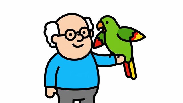 Animated man with a parrot friend interacting in a lighthearted animated sequence suitable for
