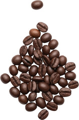 A Cascade Of Roasted Coffee Beans With One Bean Falling From Above Arranged In A Teardrop Shape On A Transparent Background Isolate Caffeine Beverage Drink Transparent Background