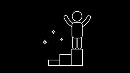 portrays an individual joyfully standing atop ascending blocks, symbolizing personal growth, milestone accomplishments, and continuous advancement toward higher goals