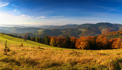 Picturesque Autumn Panorama Of The Beskid Niski Mountains