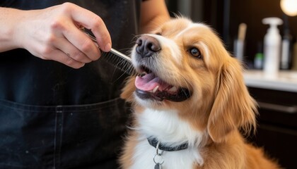 Close-up dog grooming at a modern salon - showcasing pet - safe tools and expert techniques. Ideal for grooming salon ads, pet care marketing, and International Dog Day.