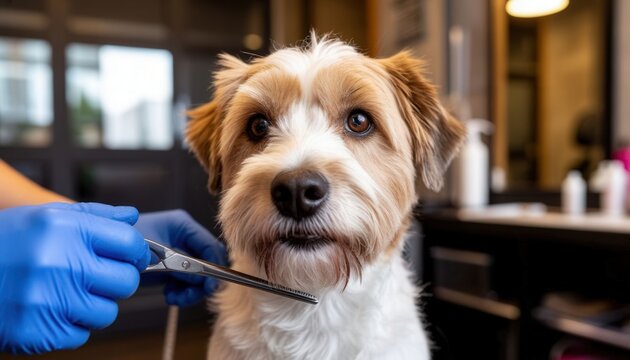 Close-up dog grooming at a modern salon - showcasing pet - safe tools and expert techniques. Ideal for grooming salon ads, pet care marketing, and International Dog Day.