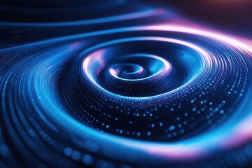 Obraz premium A mesmerizing abstract digital spiral vortex of glowing blue and purple particles, symbolizing data flow, technology, and futuristic energy.