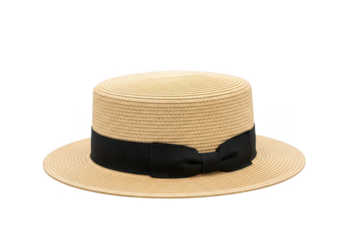 Buy boater hat straw hat black ribbon summer fashion accessory style on transparent background