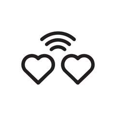 Black and white vector of two hearts with wireless signal love connection for Valentine's Day minimal romantic icon for cards social media and digital designs
