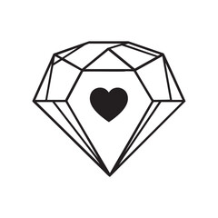 Black and White Diamond with Heart Vector Valentine Icon Elegant Geometric Love Emblem