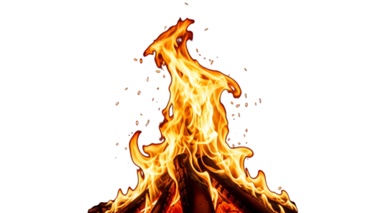 A blazing bonfire isolated on transparent background, showcasing the raw power of fire
