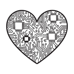Black and White Circuit Heart Vector for Valentines Day Tech Love Design