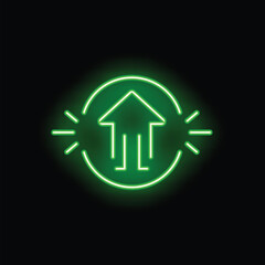 Obraz premium Neon green glowing house icon with an arrow pointing upward inside a circle