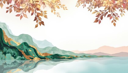 Abstract Landscape Art Print Serene Mountain Lake Reflection