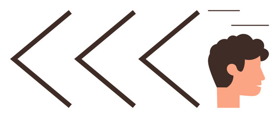 Three abstract arrows pointing rightward towards a human profile, symbolizing progress, direction, thinking, and growth. Ideal for leadership, innovation, progress, vision planning strategy