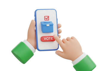 Online voting app on smartphone for election digital democracy concept on transparent background