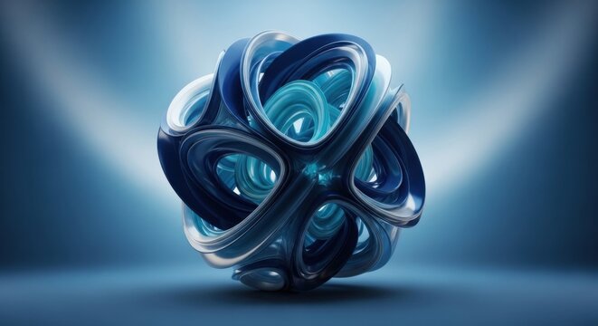 Intricate blue abstract structure with swirling curves and gradient effect