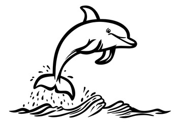 Dolphin jumping out of water. Vector illustration on white background.