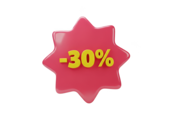 Thirty percent off sale promotion discount tag for online shopping now on transparent background
