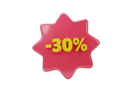 Thirty percent off sale promotion discount tag for online shopping now on transparent background