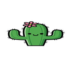 Cute cartoon cactus with a flower isolated on white background silhouette