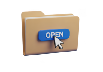 Open folder concept click cursor opening files document management data on transparent background