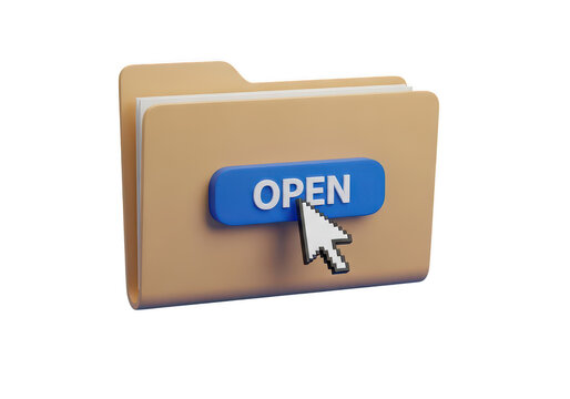 Open folder concept click cursor opening files document management data on transparent background