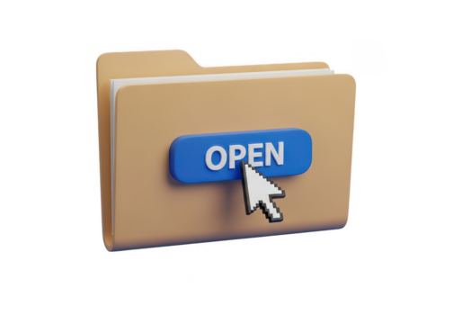 Open folder concept click cursor opening files document management data on transparent background