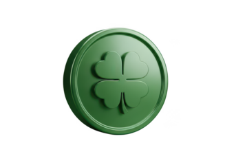 Green clover coin st patricks day lucky charm irish celebration symbol on transparent background