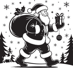 Christmas Santa claus with gift silhouette vector illustration isolated on a white background