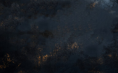 Abstract decorative grunge background in black tones, combining golden dust textures and artistic depth for a bold and dramatic visual appeal.