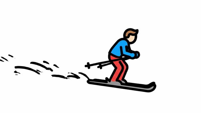 Animated skiing figure on a snowy slope with dynamic winter sports action sequence