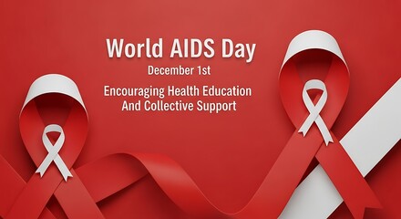 World aids day awareness ribbon on red background to encourage health education and collective support on december 1st to show solidarity