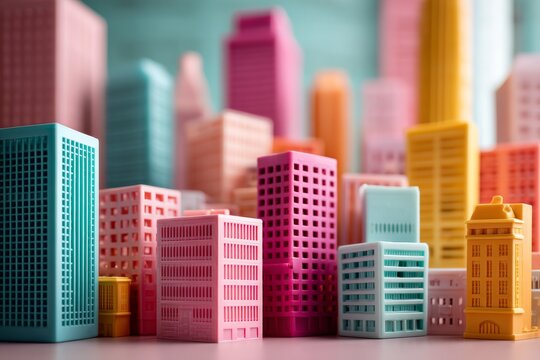 colorful toy city with plastic buildings