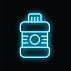 Fototapeta premium Glowing neon icon of laundry detergent or cleaning supplies is shining on dark background
