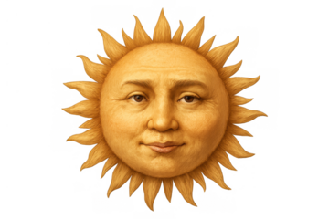 Sun drawing with a human face and radiating rays. Vintage illustration of celestial body, symbolizing warmth and light. Transparent background