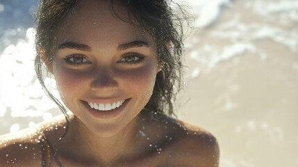 Joyful woman strolling along seaside Promenade