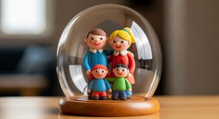 Clay Family Inside Snow Globe Figurine