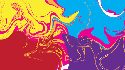 Abstract fluid art with vibrant colors creating a mesmerizing swirl pattern, blending yellow, red, blue, purple, and pink in a dynamic composition